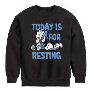 Boys' - Peanuts - Today Is For Resting Graphic Long Sleeve Fleece Sweatshirt - 1 of 4