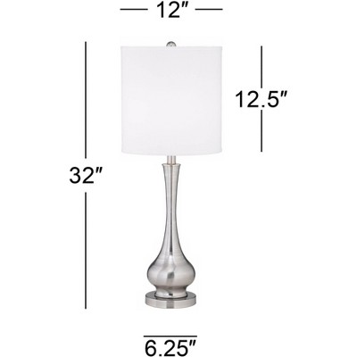 Tall Silver Gourd Table Lamps with White Drum Shades, Set of 2