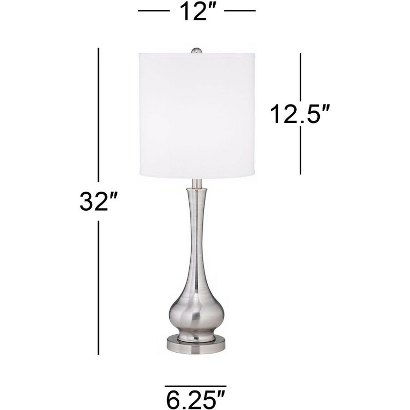Possini Euro Design 32" Tall Gourd Large Modern End Table Lamps Set of 2 Silver Brushed Steel Finish Metal White Shade Living Room Bedroom Bedside, 4 of 9
