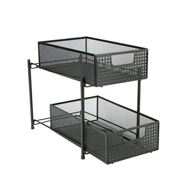 Mind Reader Metal Mesh Heavy Duty Organizer [2 TIER] Slide Out Basket Drawer For Kitchen, Bathroom, Office Desk (BLACK)