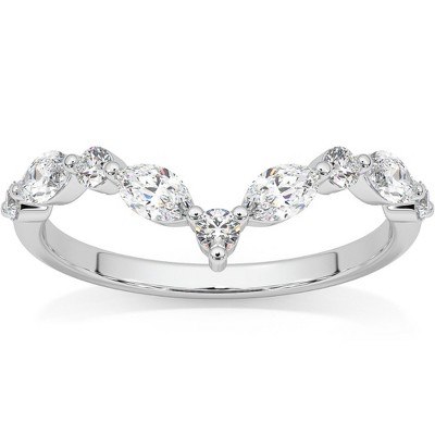 Pompeii3 .60Ct Diamond Guard Insert V Shape Marquise Wedding Ring 14k Gold Lab Created