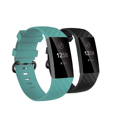 Insten 2-Pack Soft TPU Rubber Replacement Band For Fitbit Charge 4 & Charge 3, Black+Light Blue