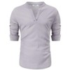 Mens Henley Shirts Long Sleeve Shirts Casual Shirts with Rolled Up Sleeve Beach T Shirts,Gray - 2X - 3 of 4