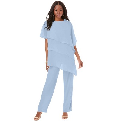Roaman's Women's Plus Size Tiered Short Sleeve Pant Set