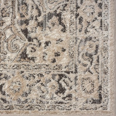 Beige Floral Moroccan Synthetic 3' x 9' Area Rug