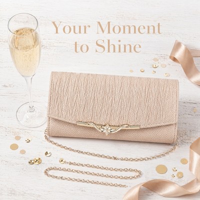 INSPIRE CHIC Shimmer Textured Evening Clutch Purse for Women with Removable Chain Strap & Magnetic Flap Lock 9.8*2.2*3.9 inches Champagne color — фото 6