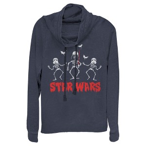 Juniors Womens Star Wars Halloween Vader Skeletons Cowl Neck Sweatshirt - 1 of 4