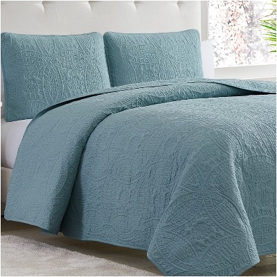 Spa Blue Twin Reversible Microfiber Bedspread Set