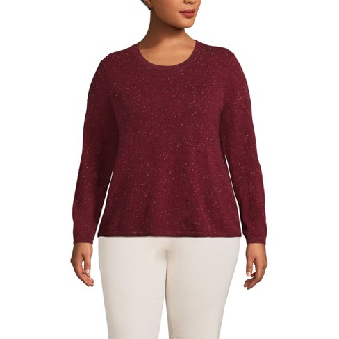 Lands End Women s Plus Size Cashmere Sweater 1x Rich Burgundy Donegal Target
