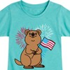 Girls' - Instant Message - Quokka with American Flag & Fireworks Fitted Short Sleeve Graphic T-Shirt - 2 of 4