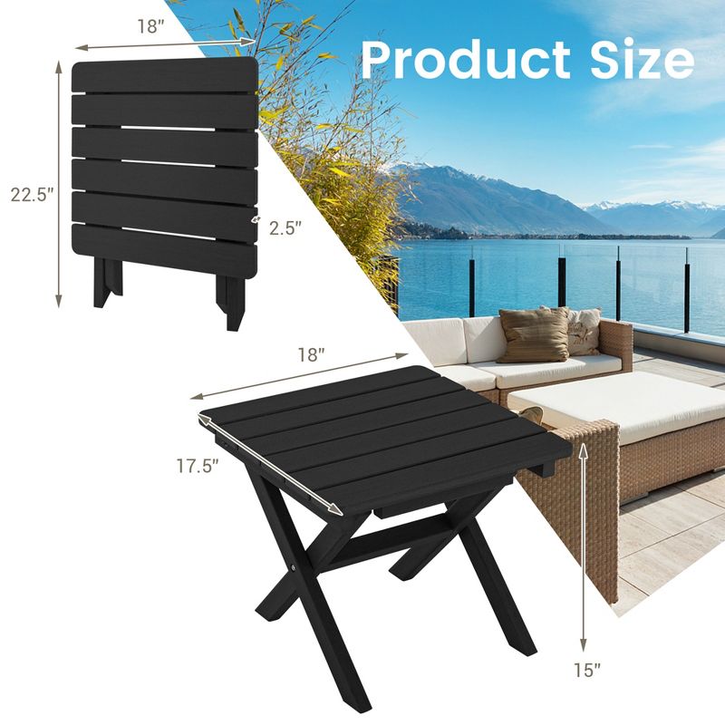 Costway Outdoor Folding Side Table Weather-Resistant HDPE Adirondack Table Black/Gray, 3 of 10