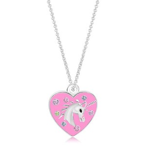 Chanteur Hypoallergenic Kids Jewelry Accessories Heart Unicorn Pink Crystal White Gold Palladium Plating Necklace - 1 of 1