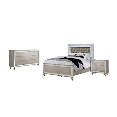 3pc La Mesa Bed Nightstand And Dresser Set Silver - Homes ...