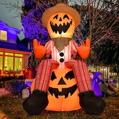 SUGIFT 6ft Halloween Inflatable Pumpkin Scarecrow Weather-Resistant Inflatable Decoration with LED Lights and Blower for Indoor and Outdoor
