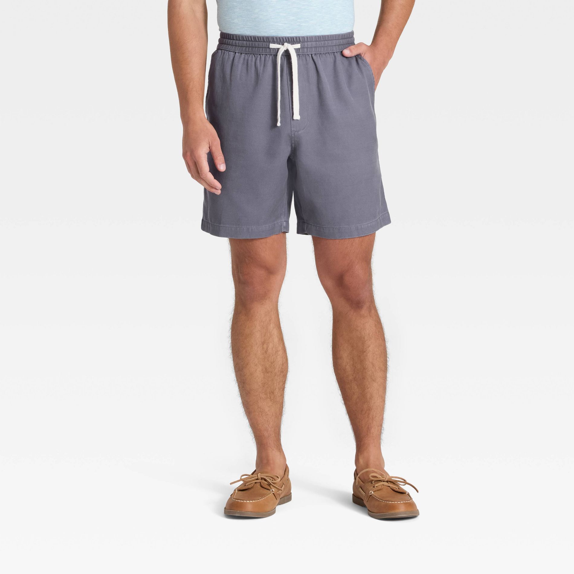 Men's Vintage 7" Elevated Washed Pull-On Shorts - Goodfellow & Co™ Blue L: Regular Fit, Midweight Twill, Elastic Waistband