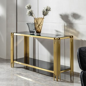 Glass Modern Console Table with Gold Stainless Steel Base, Living Room Sofa Table with Tempered Glass Top - 1 of 4