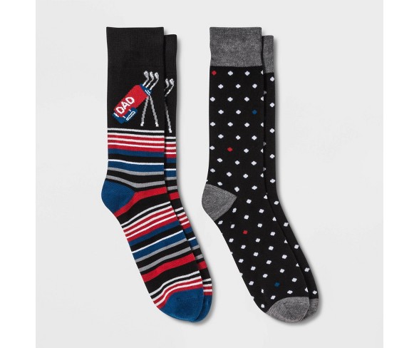 Men's Striped 2pk Father's Day Crew Socks - Black 10-13