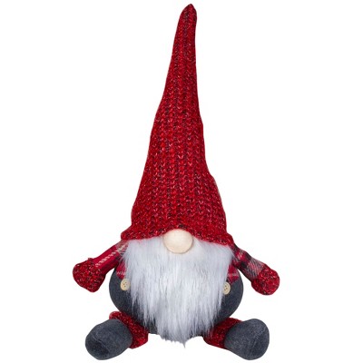 Northlight 14" Red and Gray Chubby Gnome Sitting Tabletop Figure Christmas Decoration