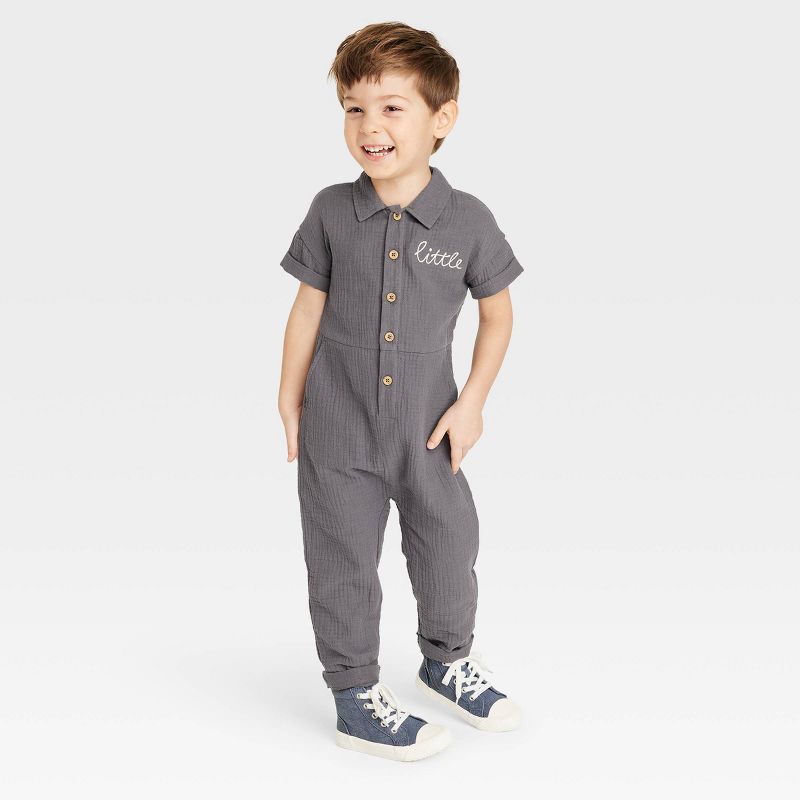 Grayson Collective Toddler Short Sleeve Gauze Jumpsuit - Gray, 3 of 4
