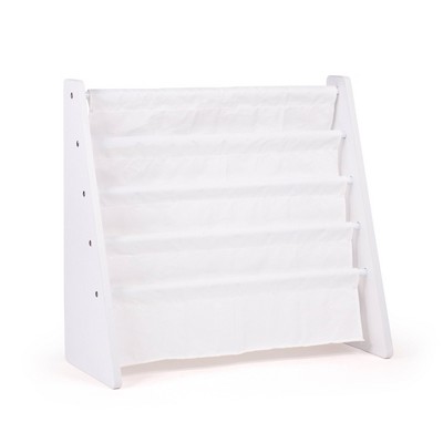 White 4-Tier Kids Book Rack with Fabric Pockets
