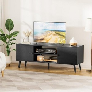 TIRAMISUBEST Modern TV Stand for 55-60 Inch TVs, Black Entertainment Center with Side Storage Cabinets - 1 of 4