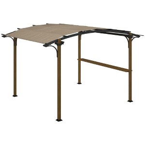 Outsunny 12' x 10' Outdoor Pergola with Bar Counter, Sun Shade Canopy, Aluminum and Steel Frame for Garden, Lawn, Backyard, and Deck, Natural - 1 of 4