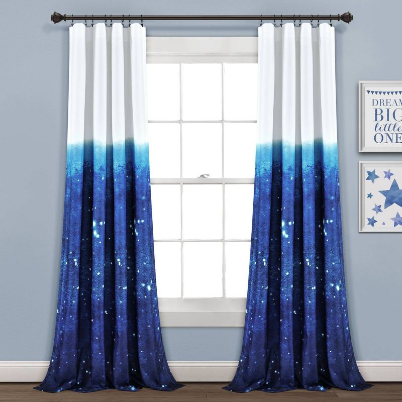 52&#34;x84&#34; Kids&#39; Space Star Ombre Window Curtain Panels Set Navy/White Set - Lush D&#233;cor, 1 of 11