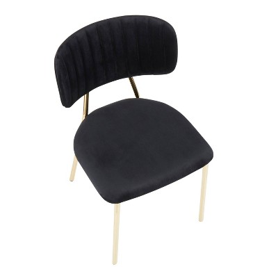 Black Velvet Upholstered Side Chair with Gold Metal Legs - Set of 2