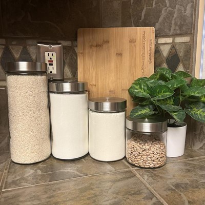 Leraze Set Of 4 Red Stainless Steel Canisters With Glass Window & Airtight  Lid : Target