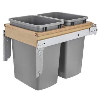 Rev-A-Shelf 4WCTM-15BBSCDM2 Double 27-Qt Maple Top Mount Pull Out Waste Containers with Soft Close Slides for 12" Wide 1.5" Faceframe Cabinet