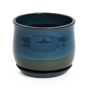 LuxenHome Blue and Green Ombre Round Decorative Ceramic Planter Pot - 1 of 4