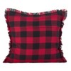 20" Fringed Buffalo Plaid Pillow Down Filled Red - SARO Lifestyle: Cotton, Indoor/Outdoor Use, Zipper Closure - 2 of 3