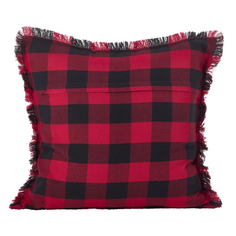 20&#34; Fringed Buffalo Plaid Pillow Down Filled Red - SARO Lifestyle, 3 of 5