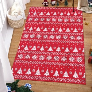 Christmas Rug Non-Slip Washable Red Snowflake Area Rugs for Living Room - 1 of 4
