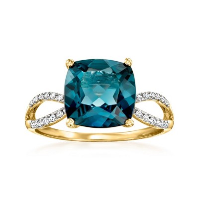 Ross-Simons 4.90 Carat London Blue Topaz and .11 ct. t.w. Diamond Ring in 14kt Yellow Gold