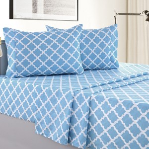 4 Piece Geometric Patterns Deep Pocket Sheet Set Printed Bed Sheets with Pillowcase Premium Soft Microfiber Sheets - 1 of 4