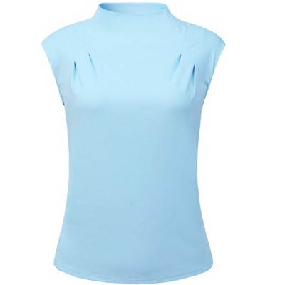 Hobemty Women's Basic Solid Sleeveless Slim Fit Mock Neck Blouse