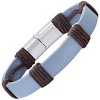 Steeltime Men's leather, brown thread and stainless steel bracelet. Color Options: Gray, Blue - 2 of 4