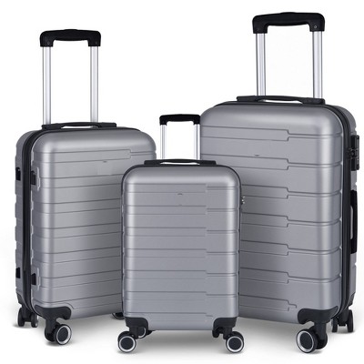 Luggage Set of 3, Suitcases with Spinner Wheels Hardside Expandable Luggage Suitcase Set with TSA Lock for Travel-Silver+Grey