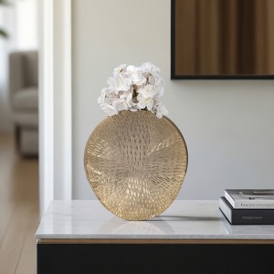 Glam Metal Vase - Decorative Aluminum Round Vase for Home & Office - Modern Accent for Living Room, Bedroom & Table Decor - 1 of 4