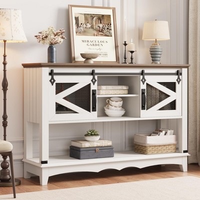 Garvee 46" Entryway Table with Sliding Barn Doors, Farmhouse Console Table with Storage, Sofa Table with Cabinet for Entryway, Living Room, Hallway
