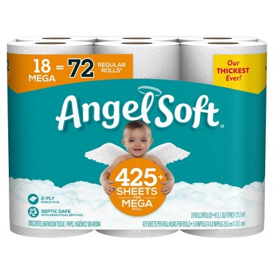 Angel Soft Toilet Paper, 18 Mega Rolls = 72 Regular Rolls, 2-Ply Bath Tissue