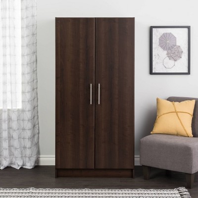 Elite 32" Espresso Wardrobe Cabinet with Hanging Rod and Shelves