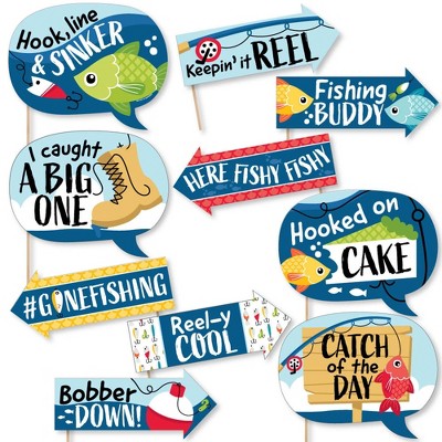 Big Dot of Happiness Funny Let's Go Fishing - Fish Themed Birthday Party or Baby Shower Photo Booth Props Kit - 10 Piece