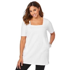 Jessica London Stretch Cotton Square Neck Tunic - 1 of 4