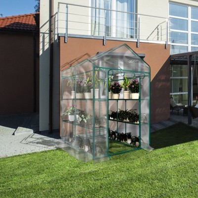 Clear PVC Walk-In Greenhouse with 8 Shelves and Steel Frame