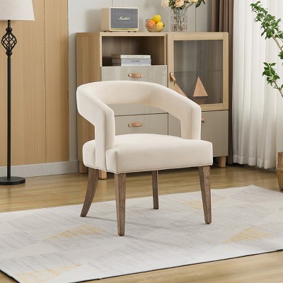 Modern Barrel Upholstered Accent Chair,Dining Chair with Solid Wood Legs,Open Back Arm Chairs for Dining Room,Living Room-Coolbibila
