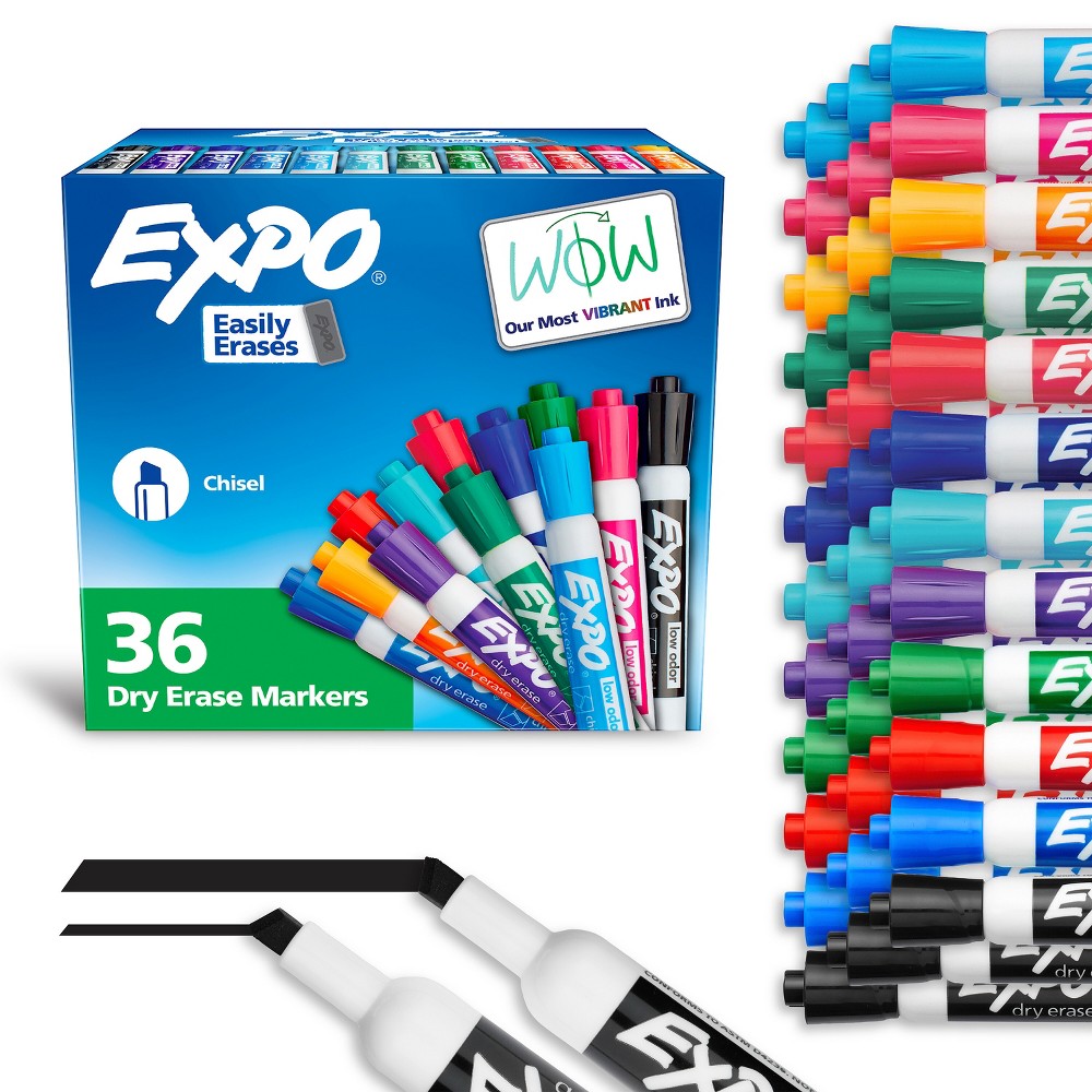 Expo 36ct Lo Odor Chisel Fashion Assorted Colors: Bold Dry Erase Markers, Multicolored, Art & Office Supplies, Ages 6+