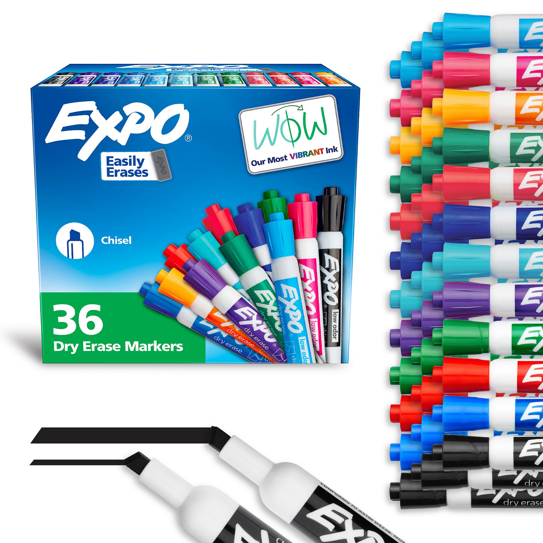 Expo 36ct Lo Odor Chisel Fashion Assorted Colors: Bold Dry Erase Markers, Multicolored, Art & Office Supplies, Ages 6+