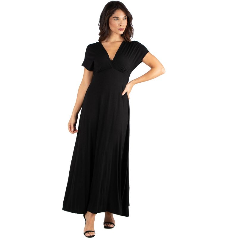 24seven Comfort Apparel Womens Cap Sleeve V Neck Maxi Dress, 1 of 6